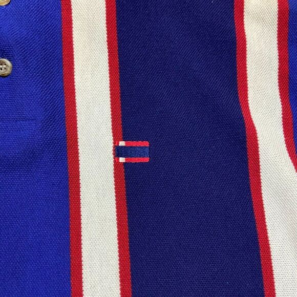 Bugle Boy Vintage 90s Blue White Red USA Striped Polo Shirt Men's Size Large - Picture 4 of 9